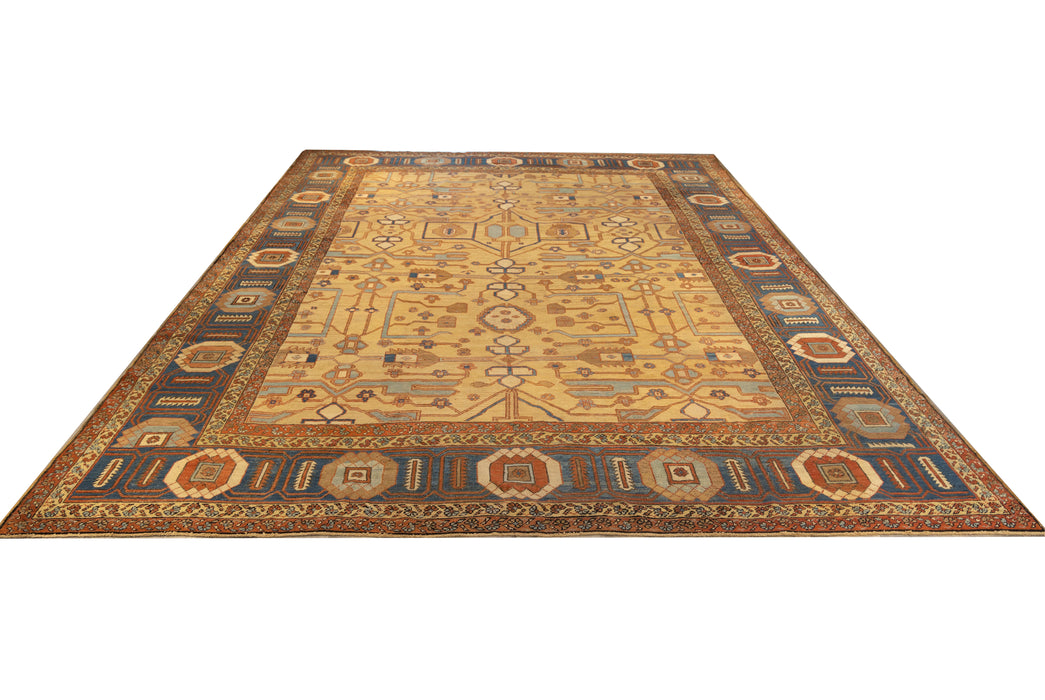 Geometric Gold & Blue Tribal Bakshaish Rug.  11 x 14 ft.