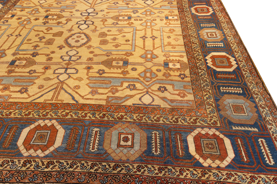 Geometric Gold & Blue Tribal Bakshaish Rug.  11 x 14 ft.