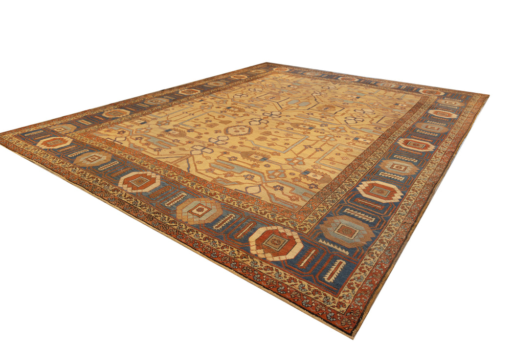 Geometric Gold & Blue Tribal Bakshaish Rug.  11 x 14 ft.