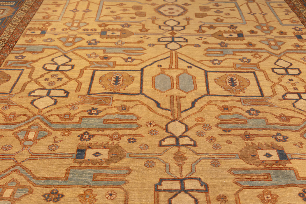 Geometric Gold & Blue Tribal Bakshaish Rug.  11 x 14 ft.