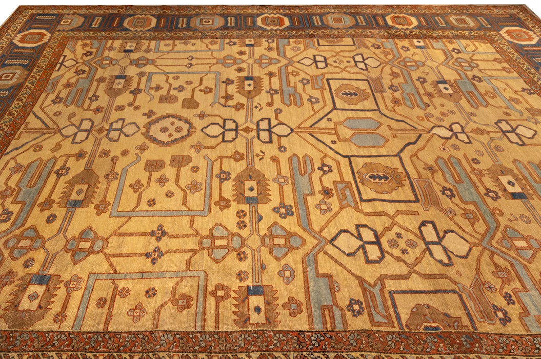 Geometric Gold & Blue Tribal Bakshaish Rug.  11 x 14 ft.