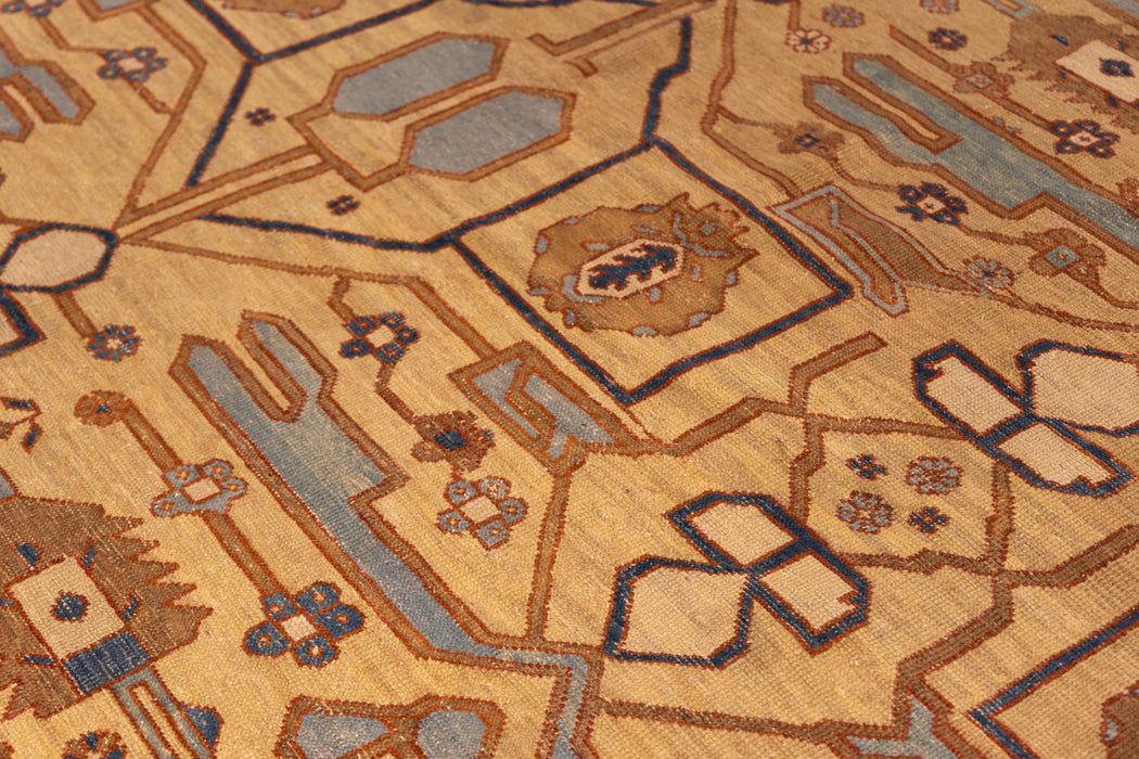 Geometric Gold & Blue Tribal Bakshaish Rug.  11 x 14 ft.