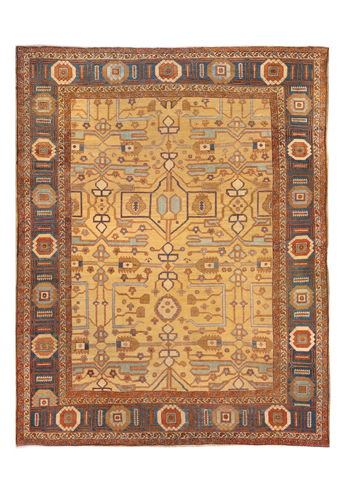 Geometric Gold & Blue Tribal Bakshaish Rug.  11 x 14 ft.