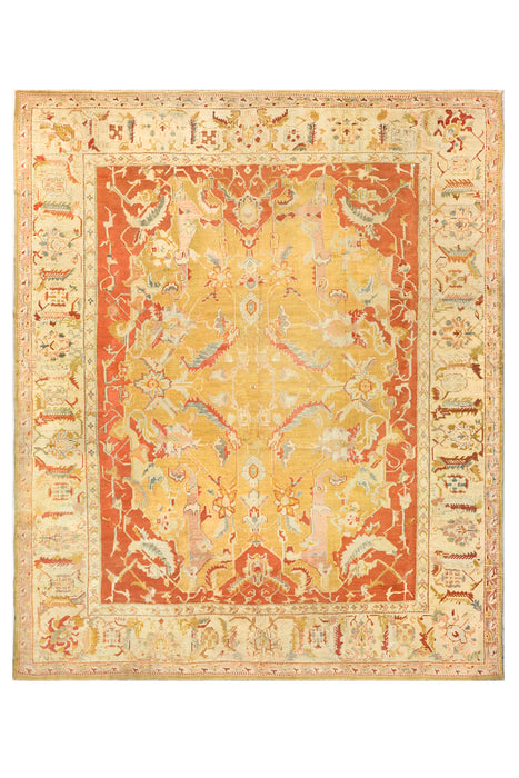 Orange Yellow & Ivory Oushak Rug. 137 x 177 in.