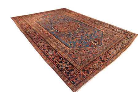 Coral and Blue Tribal Heriz Rug. 97 x 139 in. image 1