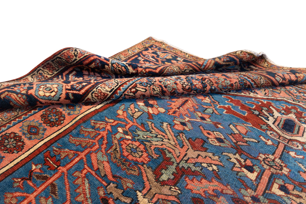 Coral and Blue Tribal Heriz Rug. 97 x 139 in. image 4