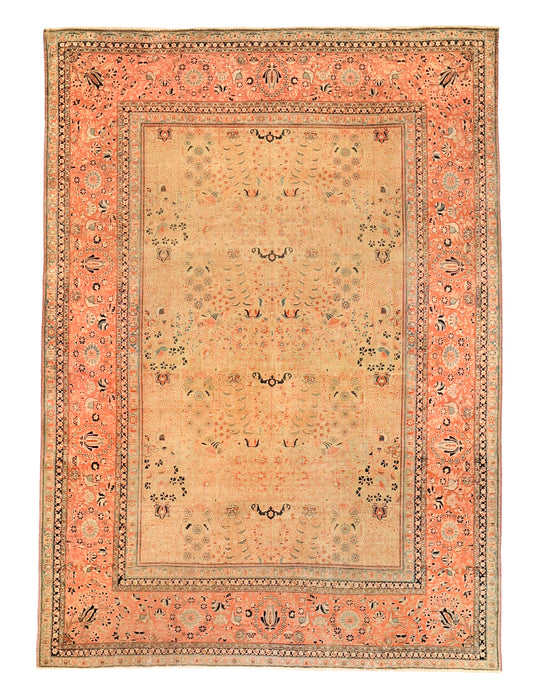 Salmon Pink & Beige Yellow Kashan Rug. 92 x 129 in.