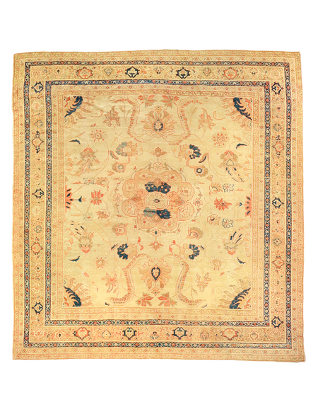 Extraordinary Ivory & Gold Antique Persian Sultanabad Rug. 111 x 114 in. 9 x 9 foot