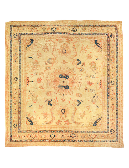 Extraordinary Ivory & Gold Antique Persian Sultanabad Rug. 111 x 114 in. 9 x 9 foot