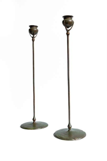Tiffany Pair of Etruscan Bronze Candlesticks (Tall) image 0