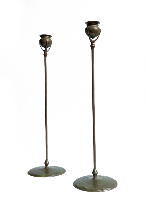 Tiffany Pair of Etruscan Bronze Candlesticks (Tall) image 0