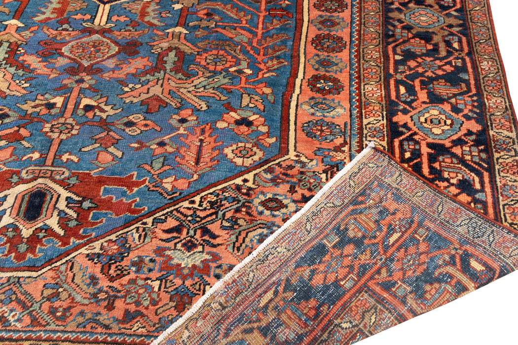 Coral and Blue Tribal Heriz Rug. 97 x 139 in. image 6