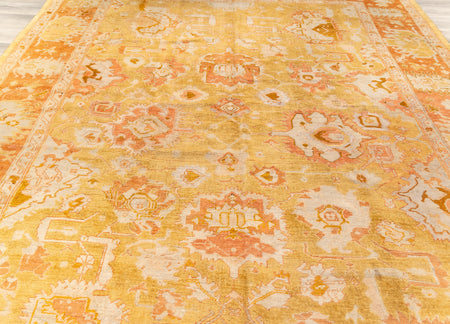 Soft Tones Golden Yellow Orange Oushak Rug. 122 x 163 in. image 1