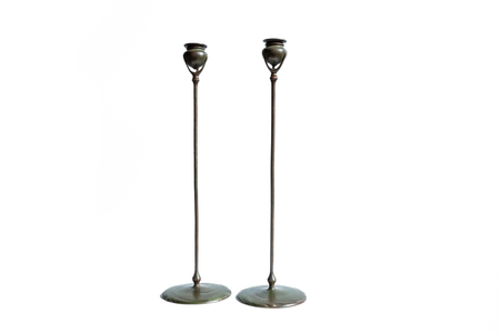 Tiffany Pair of Etruscan Bronze Candlesticks (Tall) image 1