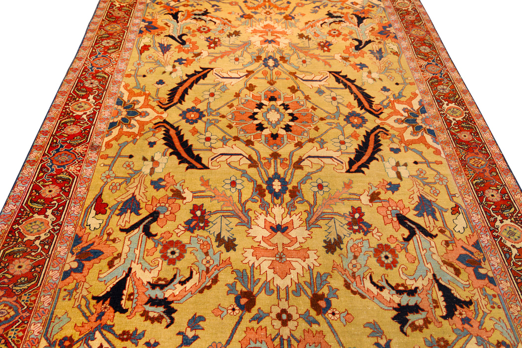 Rare Golden Tribal Serapi Rug. 76 x 112 in.