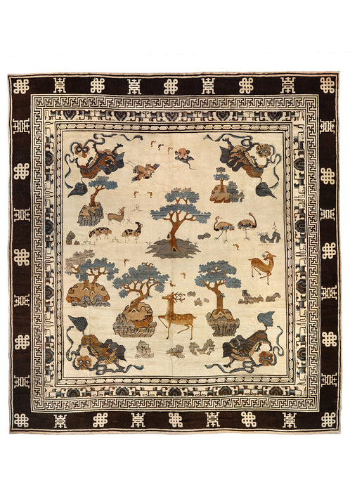 Animal Forest Square Mongolian Ningxia Rug. 154 x 168 in.
