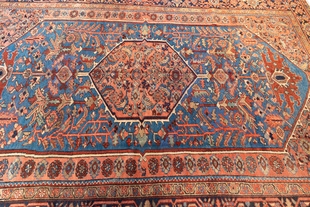 Coral and Blue Tribal Heriz Rug. 97 x 139 in. image 7