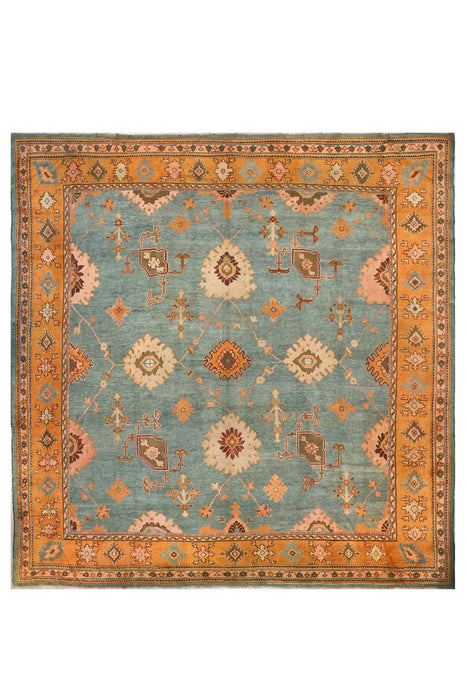 Orange & Teal Blue Oushak Rug. 168 x 175 in.