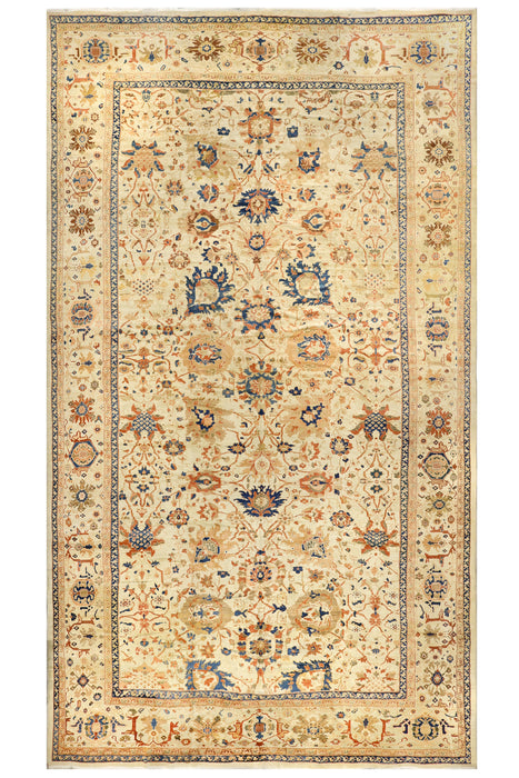 Important Ivory & Light Blue Persian Sultanabad Rug. 14 x 25 ft.
