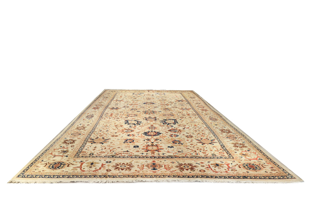 Important Ivory & Light Blue Persian Sultanabad Rug. 14 x 25 ft.
