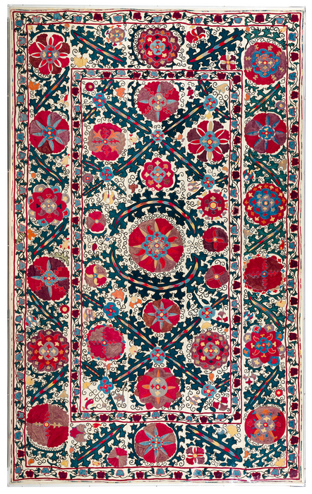 Large 19th C. Suzani, Silk Embroidered. 5 ft x 8 ft 4.
