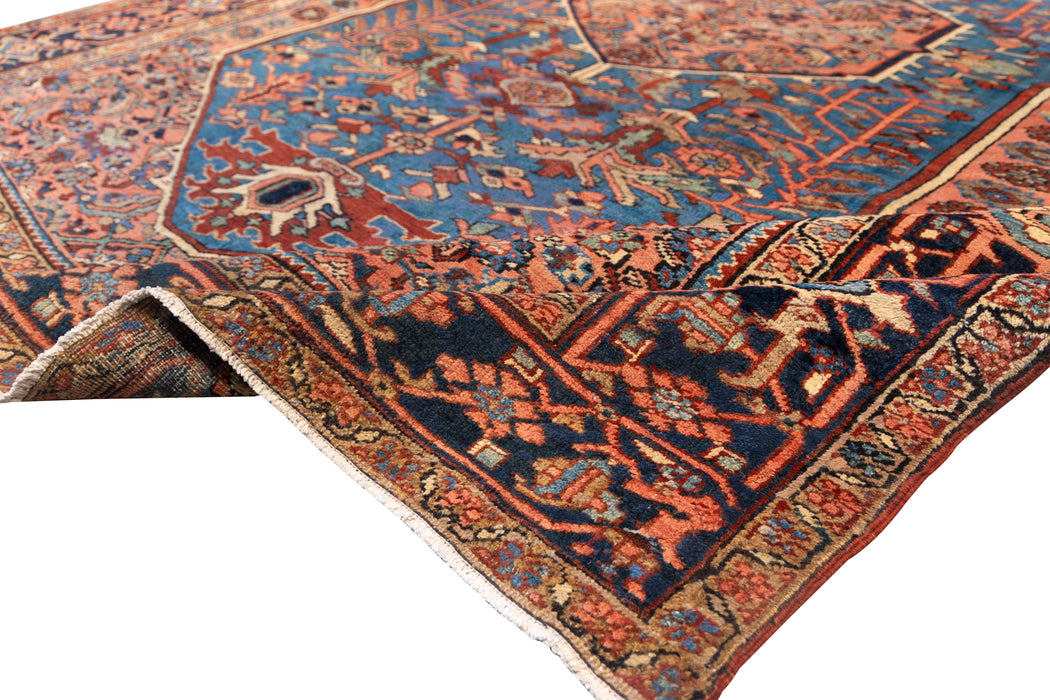 Coral and Blue Tribal Heriz Rug. 97 x 139 in. image 5