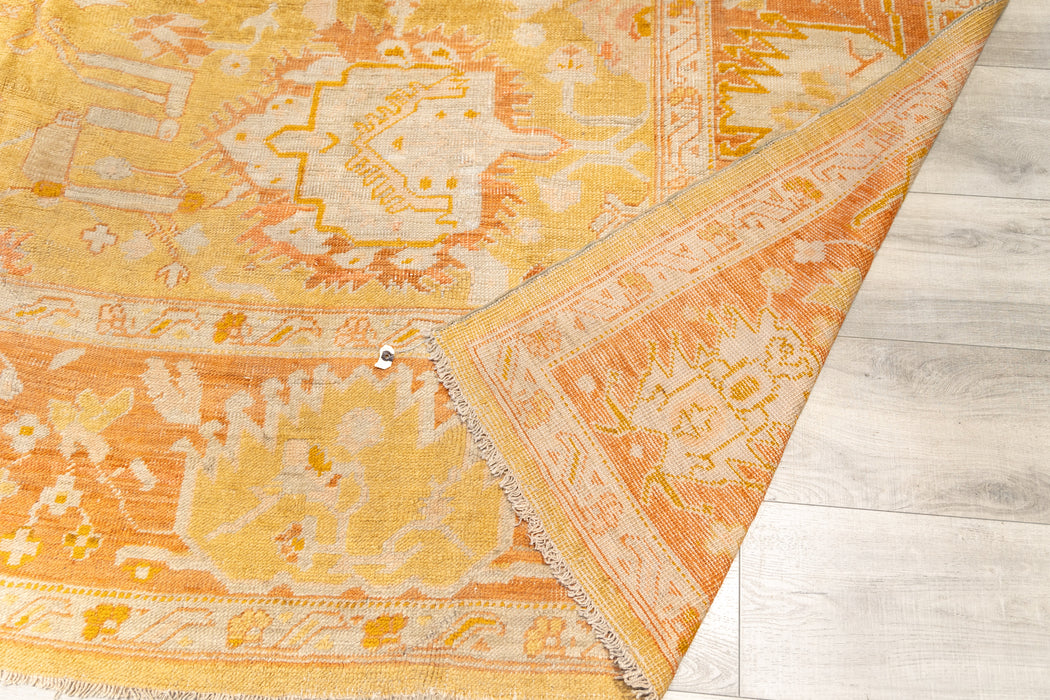 Soft Tones Golden Yellow Orange Oushak Rug. 122 x 163 in. image 2