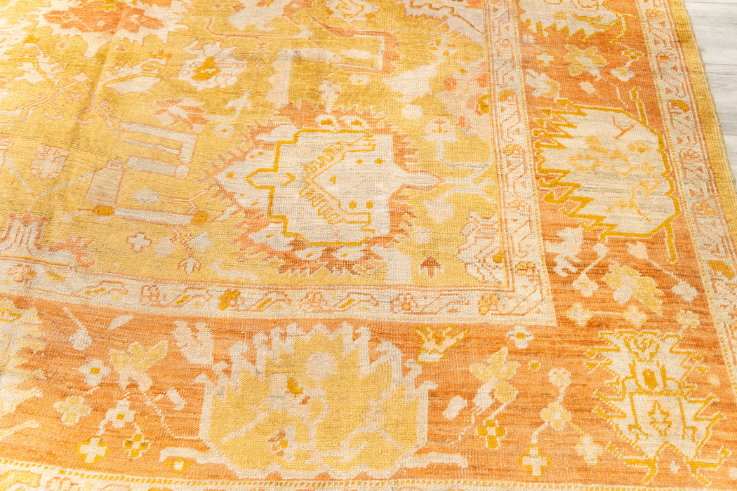Soft Tones Golden Yellow Orange Oushak Rug. 122 x 163 in. image 3